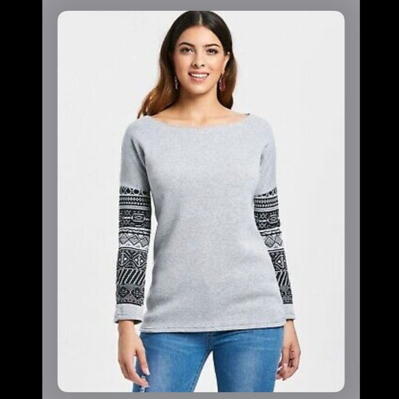 GRAY GEOMETRIC SLEEVE SWEATSHIRT - Picture 4 of 7